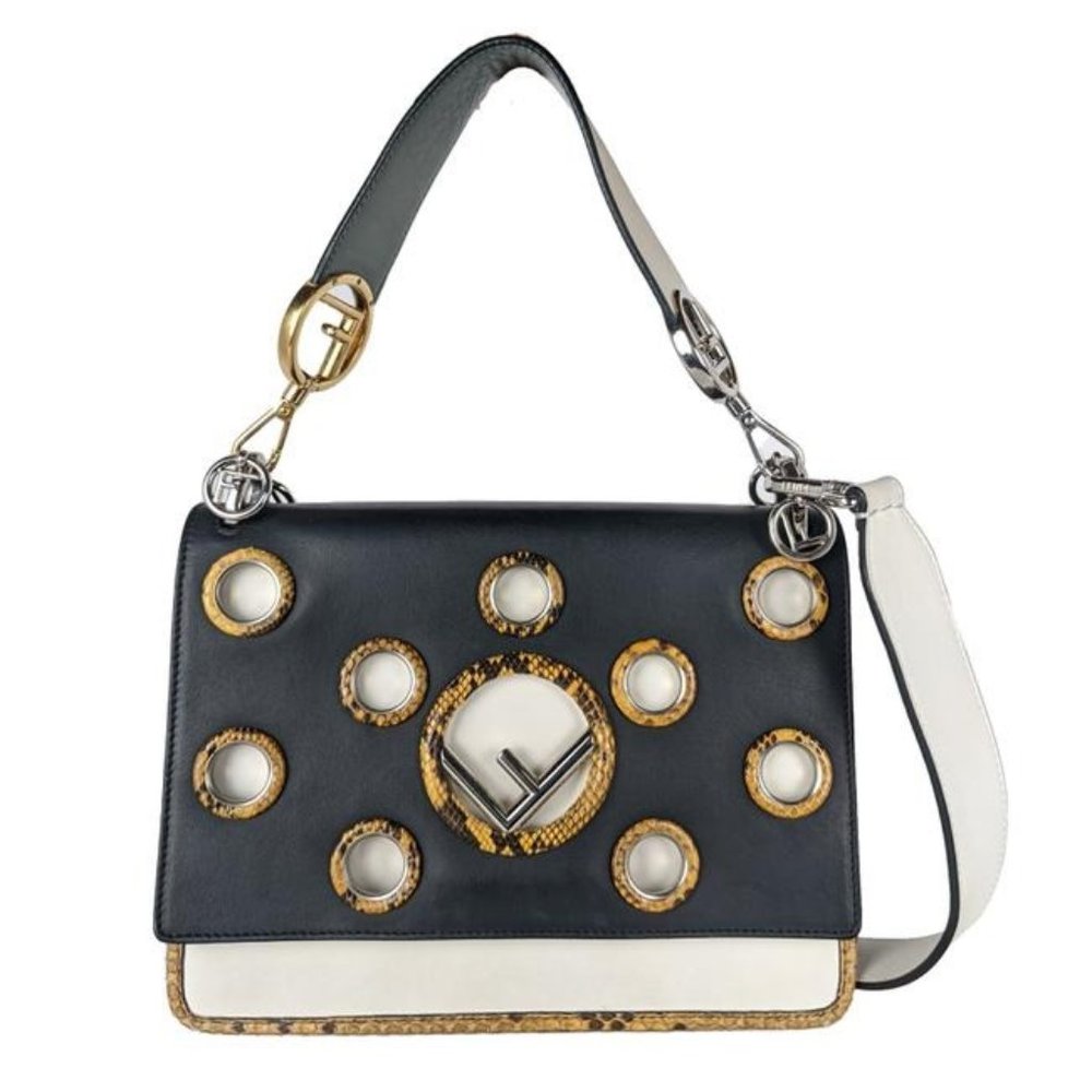 SOLD Fendi Kan I F Eyelet Grommets Python White Leather Shoulder Bag - Picture 1 of 10
